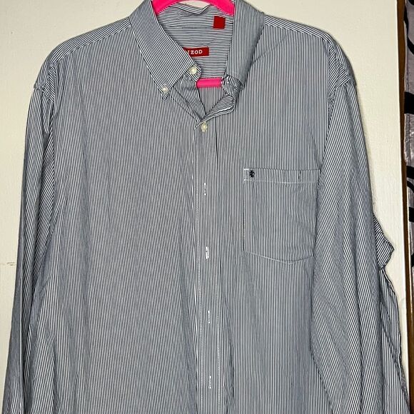 Izod, blue and white stripe button-down long sleeve shirt, extra large - Picture 1 of 10